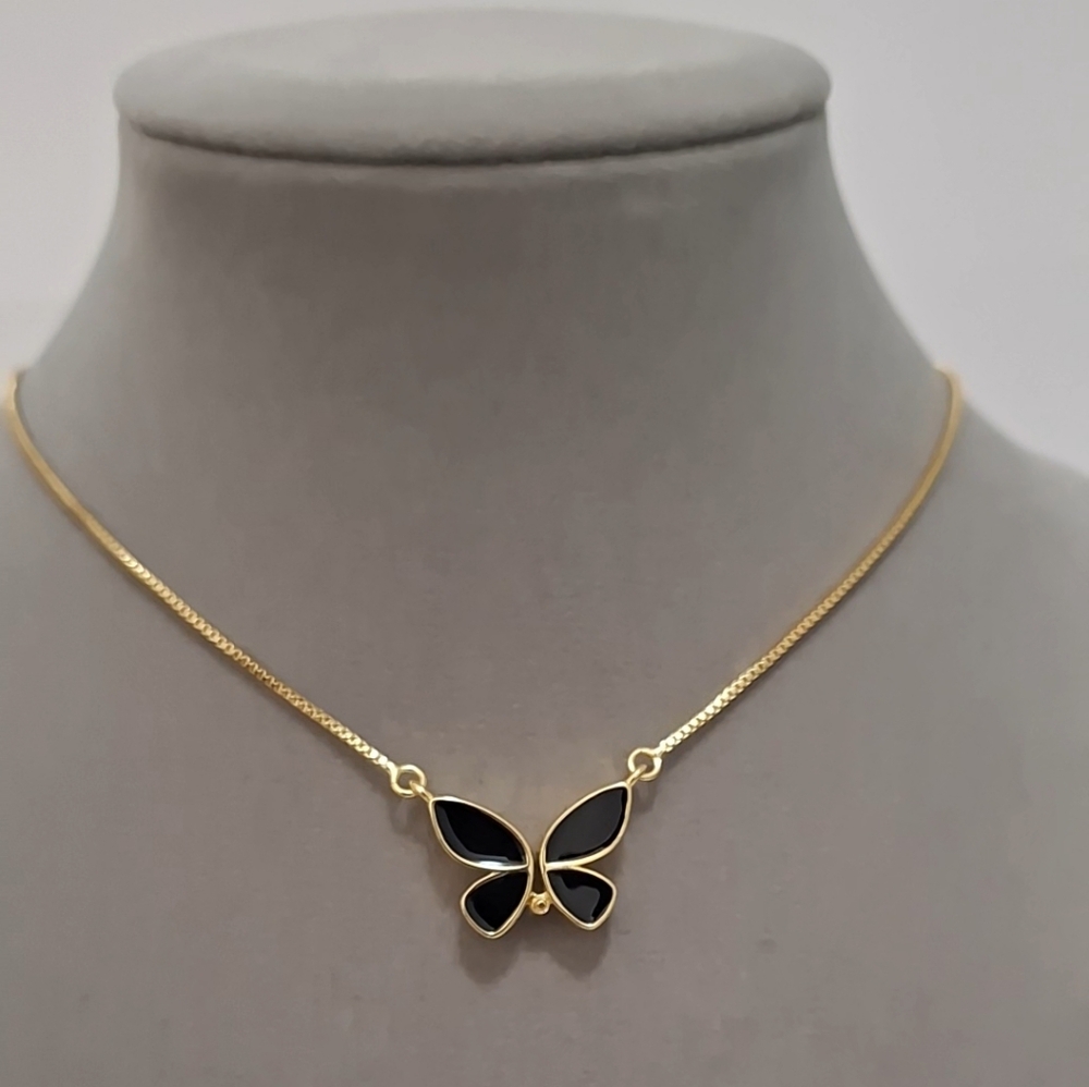 Black enamel magnetic butterfly wings necklace